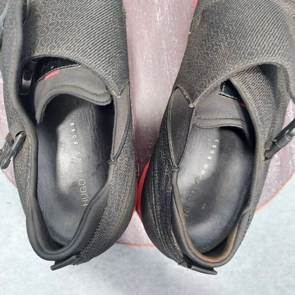 Hugo Mens Black & Red Slip-On Shoes W/ Abstract Pattern & Buckles - Picture 7 of 9